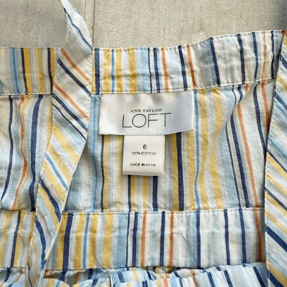 Ann Taylor Loft Sleeveless Top Tank Cotton Striped Blue Yellow White Button 6 - Picture 2 of 6